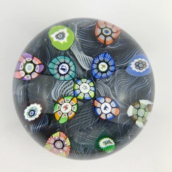 Perthshire PP47 1986 Millefiori Picture Cane Cat Puffin Black Lace Paperweight